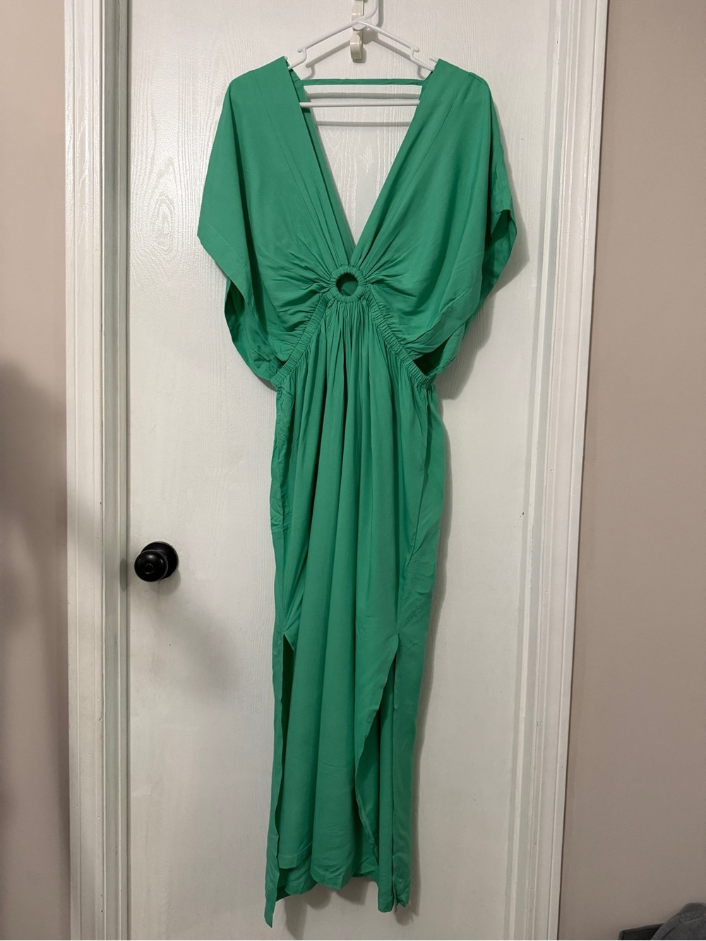 Elan Green V-Neck Maxi Dress with Ring Detail coverup